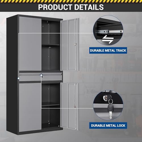 Fesbos 71" Metal Cabinet-Black&Gray Heavy Duty Storage File Cabinet Steel Tool Cabinets with Shelves, Lockable Doors and Drawers- for Garage, Pantry, Warehouse - Assembly Required - Image 6