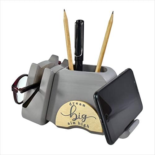 I'm Wood Multipurpose Eyeglass Phone Pen & Pencil Holder Stand Stationery Desk Organizer Accessories, For Home Office Desktop Decor Birthday Graduation Gifts “Dream Big Aim High” (Cat) - Image 3