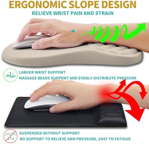 Hokafenle 2 in 1 Ergonomic Mouse Pad Wrist Support & Wrist Rest for Computer Keyboard Set, with Relieve Carpal Tunnel Pain Massage Bulge and Full Memory Gel Design (2In1 Set - Apricot) - Image 5