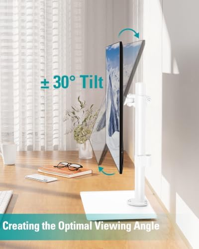 MOUNT PRO Single Monitor Stand Fits Max 32 inch Screen, Free-Standing Computer Desk Stand, Display Mount with Height Adjustable, Swivel, Tilt, Rotation, VESA Monitor Stand 100x100, White - Image 4