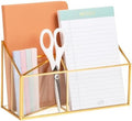 Mind Reader 4-Compartment Glass Desktop Organizer with Copper Trim, Angled Design for Office Supplies, Makeup & Accessories, Glass and Copper, Clear by MindReader
