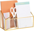 Mind Reader 4-Compartment Glass Desktop Organizer with Copper Trim, Angled Design for Office Supplies, Makeup & Accessories, Glass and Copper, Clear by MindReader