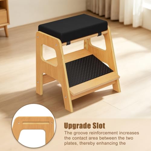 Upgraded Adjustable Wooden Double Step Desk Foot Rest with 3 Height Levels - Image 2