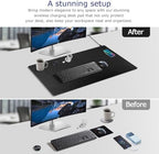 EYStech™ Desk Pad with Wireless Charger, Leather, Waterproof, Anti-Slip Wool Felt Base Material, Office Table Mat, Fast Charging Gaming Mouse Pad, 36”(L) x 17”(W), Black (Right Side Charging Port) - Image 2