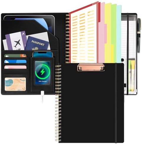 Ospelelf Clipboard with Storage Spiral Clipboard Folio for Letter Size,Organizer Folder with Zipper Pouch and 5 Dividers,Leather Portfolio for Office, School Black by OspelelfOfficeSupplies