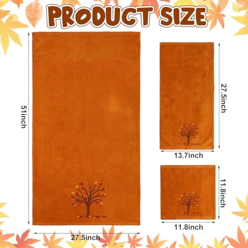 Peryiter 3 Pcs Fall Bath Towels Set, Fall Tree, Orange - Image 3