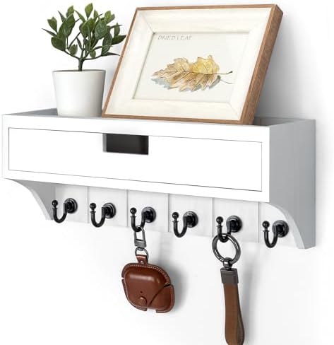 Rebee Vision Key Holder Wall Mount with Drawer for Apartment, Modern White by REBEEVISION