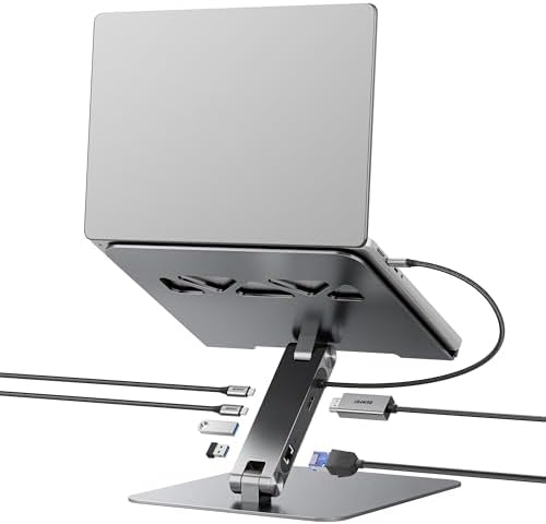 BENFEI Laptop Stand with USB C 6in1 Docking Station, HDMI 4K@60Hz,Gigabit Ethernet, 100W Power Delivery, 10Gbps 1*USB C 3.2 and 2*USB A 3.2 Compatible with MacBook Pro/Air, iPad Pro, XPS, Thinkpad by BENFEI
