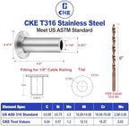 CKE T316 Stainless Steel Protector Sleeve for Cable Railing System, 100 Pack for 1/8" Wire Rope Cable Railing Kit, Protective Sleeve for Wood Posts with Drill Bit, CR01 - Image 3