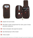 CONTACTS Full Grain Crazy Horse Leather Pencil Case Handmade Vintage Zipper Pen Holder Pouch with Card Slot Pens Organizer Pockets Stationery Bag for Men - Image 4