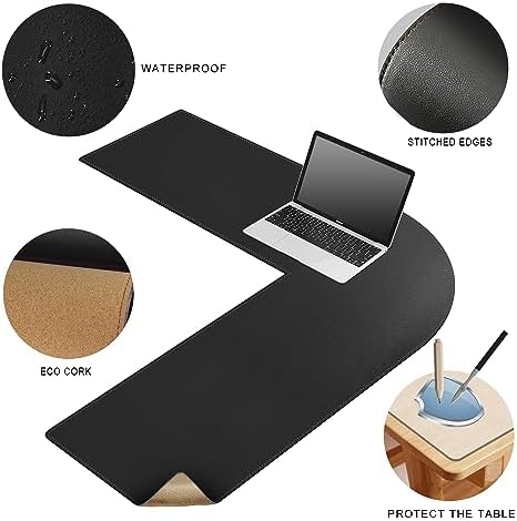 MAIDERN (40”+ 40”) x 13” L Shaped Corner Desk Mat, Cork & Leather Dual Sided Desk Pad for Gaming Computer Office Home (Black) … - Image 3