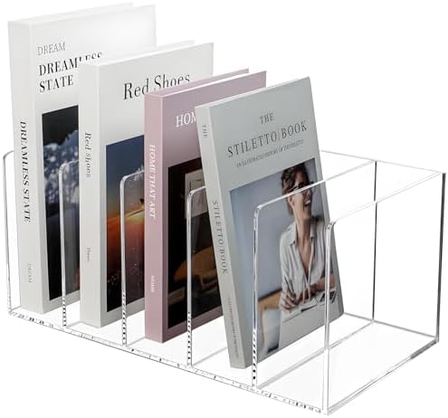 Acrylic Magazine File Holder with 5 Vertical Compartments, Clear Desk Organizer and Magazine Storage Rack File Organizer Bookshelf for Office Desktop Accessories, Home Workspace by Aphbrada