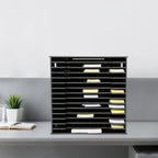 15-Slot Desktop File Organizer Rack, Vertical PVC Paper Storage Shelf for 12x12 Sheets, Office Document Sorter for Home Office, Classroom, Craft Room and Magazine Storage (Black) - Image 4