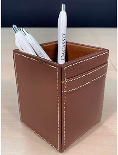 Dacasso Rustic Brown Leather Pencil Cup, 3.25 x 3.25 x 4.00 - Image 3