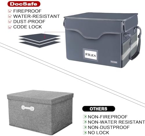 DocSafe Fireproof Document Box with Lock,File Storage Organizer with Zipper Pockets,Collapsible Portable File Box Home Office Safe Filing Cabinet with Handle for Hanging Letter/Legal Folders,Gray - Image 6