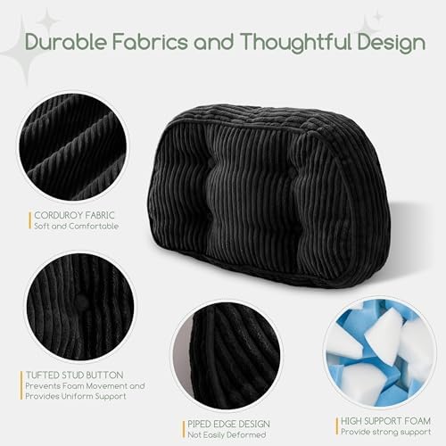 HIGOGOGO Lumbar Support Pillow for Recliner Chair/Accent Chair/Couch/Office Chair, Tufted Corduroy Back Support Cushion for Elderly, Recliner Cushions for Back Rest, Pain Relief, Reading, Black - Image 4