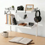 Clamp on Desk Shelf White, 24in 2-Tier Office Desk Shelves Organizer, Shelf for Top of Desk with Headphone Holder and Hooks, Desktop Storage Rack for Home Workspace, Study Rooms, Gaming Accessories by DEARPER