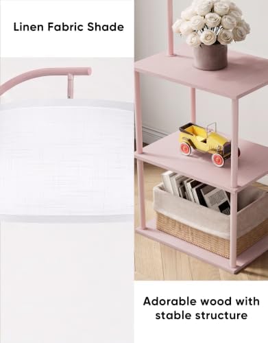 PARTPHONER Floor Lamp with Table, Night Stand with Lamp, Narrow Side Table with 3CCT LED Bulb, Small Coffee Table, Modern End Table with Storage Shelves for Living Room Bedroom Home Décor Pink - Image 4
