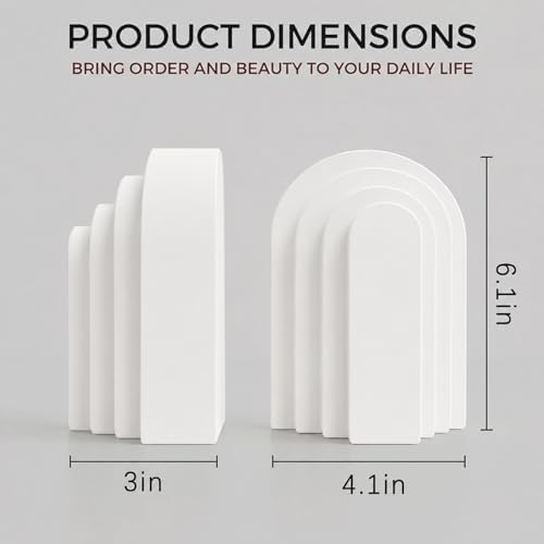 Book Ends for Heavy Books, Resin Decorative bookends, Heavy Duty Book end for Shelves, Book Stopper for Shelves, Modern Home Decor Aesthetic Book Ends, Layered Arch Design Set of 2(Cream White) - Image 3