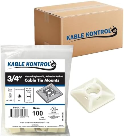 Kable Kontrol Zip Tie Mounts, 3/4” Natural White, 13000 Pcs Adhesive Backed by KABLEKONTROL%C2%AE