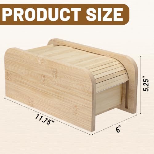 Qunclay Bamboo Recipe Box Roll Top Dividers 11.75"x6"x5.25" Card Holder - Image 2