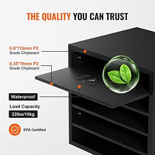 VEVOR Literature Organizers, 5 Compartments Office Mailbox with Adjustable Shelves, Wood Literature Sorter 13.9x12x13 inches for Office, Home, Classroom, Mailrooms Organization, EPA Certified, Black - Image 5