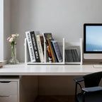 MyGift White Wood Desktop Bookshelf Organizer, Expandable Adjustable Rack - Image 2