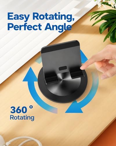 Phone Stand for Desk, 360° Rotating Dual Adjustable Foldable Cell Phone Holder, Heavy Solid All-Aluminum Base Anti-Slip Stable Support for Home Office Study, Fits iPhone Galaxy 4-8" Phones - Image 2