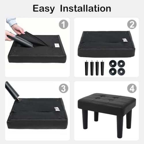 CAROLMADE Footstool Ottoman with Legs, PVC Small Foot Rest Under Desk, Ottoman with Storage for Living Room, Bedroom, Entryway Black - Image 7