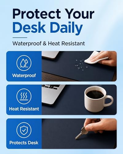 Aothia Dual-Sided Desk Mat, FSC Cork & PU Leather Desk Pad, Large Mouse Pad & Writing Surface for Full Desk Coverage, Non-Slip Waterproof Desk Protector - 47" x 23.6", Dark Blue - Image 5