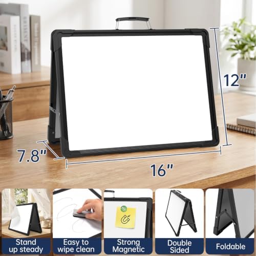 Small Dry Erase White Board - TSJ OFFICE 12" x 16" Mini Easel Desktop Double Sided Whiteboard, Portable Magnetic Board on Table Top with Holder for Drawing, Teacher Instruction, Memo Board - Image 2