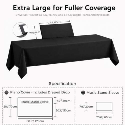 Piano Keyboard Cover with Integrated Music Stand Dust Protector, Thick Faux Leather Digital Piano Dust Cover for 88/76/61 Keyboards, Waterproof, Dustproof & Pet Hair Resistant– Easy Clean - Image 5