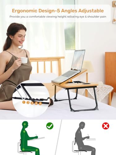 Lap Desk for Couch/Sofa/Floor, 5-Angle Adjustable Bed Desk with Foldable Legs &Cup Holder, Light Weight Bed Tray Table for Writing/Eating/Reading, Portable Laptop Stand for Adults, Kids - Image 2