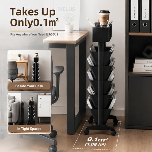5 Tier Rolling Book Cart Multi-Functional Movable Storage Bookshelves - Image 5
