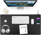 Wireless Charging Mouse Pad Firelison 2 in 1 Leather Multifunctional Office Desk Pad with Non-Slip Rubber Base, Waterproof Desk pad for Computers/Office/Work/Home/Decor（ 36" x 17"Black - R） by Firelison