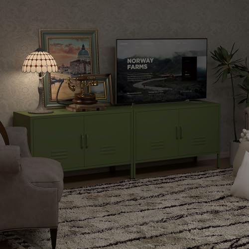 IRONFFICE Metal Storage Cabinet,Metal Cabinet with Doors and Adjustable Shelf,TV Stand with Storage,Morden TV Cabinet for Bedroom,Living Room,Avocado Green - Image 6