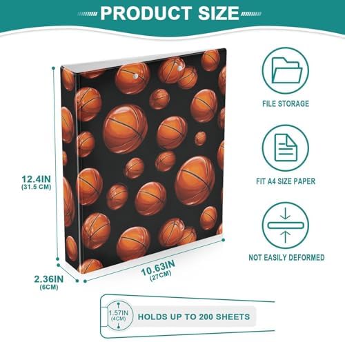 Basketball Ball Round Ring Binders 1.5 Inch 3 Ring Binder with Clipboard Holds 200 Sheets Office Home School - Image 4
