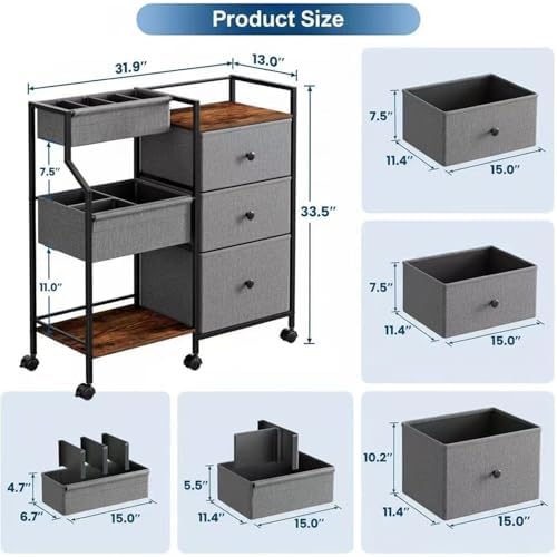 PandaEar Baby Diaper Caddy Organizer and Storage, 3-Tier Rolling Nursery Cart with Drawers & Dividers, Mobile Utility Storage Cart with Wheels for Baby Essentials, Bedroom, Changing Table, Darkgrey - Image 3