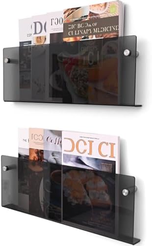2 Pcs Acrylic Magazine Rack, 17" Black Record Holder, Hanging Bookshelf Literature Storage Rack for Waiting Room, Office, Home Display by XOHYW