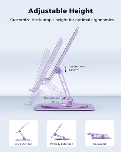 Aoviho 360° Rotating Laptop Stand for Desk | Adjustable, Foldable, Portable Aluminum Ergonomic Riser | Compatible with MacBook, Dell, HP & All Laptops 10-16 inch | Purple - Image 5