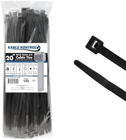 Kable Kontrol Cable Zip Ties, 20 Inch, 100 Pcs, HD 300lbs Test, Black by KABLEKONTROL%C2%AE