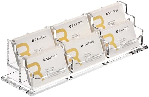 SANRUI Acrylic Business Card Holder, Clear Desk Card Display Stand 6 Slot by SANRUI
