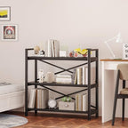 Homeiju 3 Tier Bookshelf 31.49" Width, Wood and Metal Etagere Bookcase, Vintage Farmhouse Modern Wooden Big Book Shelf for Home Living Room Bedroom Office Storage(Black) - Image 7