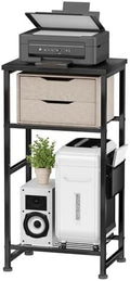 Industrial 3 Tier Printer Stand, Home Printer Wood Table with Wire Storage Shelf for Scanner Fax Machine, Heavy Duty Metal, Black with Burly Wood Board by MWQ