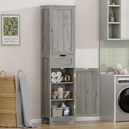 Iwell 66.9" Tall Bathroom Storage Cabinet with 2 Doors & 1 Drawer - Image 2