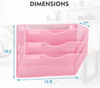 EASEPRES Magnetic 3 Pocket Mesh Hanging Wall File Organizer, Wall Mounted Mail Paper Document Folder Holder, Clipboard Storage Magazine Rack with Nametag Label for Office Home School, Pink - Image 3