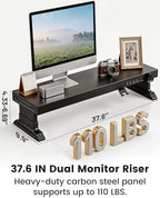 Height Adjustable Dual Monitor Stand Riser with 6-Port USB Hub, Black - Image 6