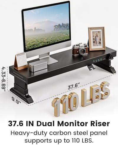 Height Adjustable Dual Monitor Stand Riser with 6-Port USB Hub, Black - Image 6