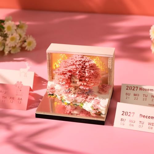 3D Time Piece Calendar 2027 With 52 Weekly Calendars, 3D memo pad tear away calendar 2027, Artsy Pads Suitable for Room and Office Desktop Decoration, Gift Giving (Pink Tree) - Image 2