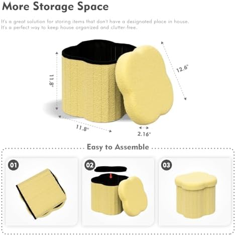 B FSOBEIIALEO Storage Ottoman Cube, Flowers Shaped Ottomans with Storage Foot Stool Footrest for Lving Room, Boucle Ottoman Seat for Dorm Room,Faux Teddy Fur, Yellow 12.6"x12.6"x12.6" - Image 3